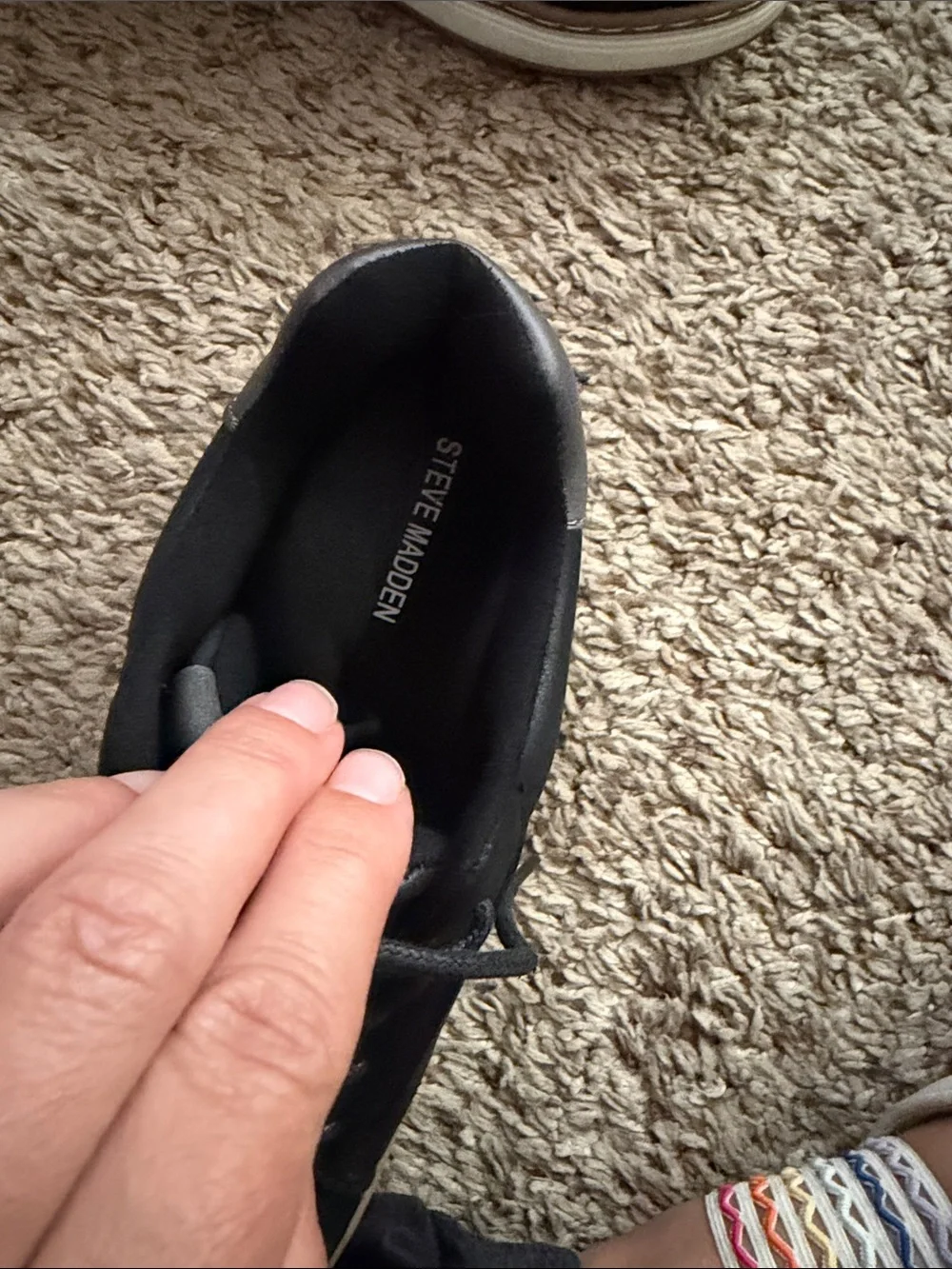 Steve Madden Black Lace-Up Boy’s Sneakers with White Trim